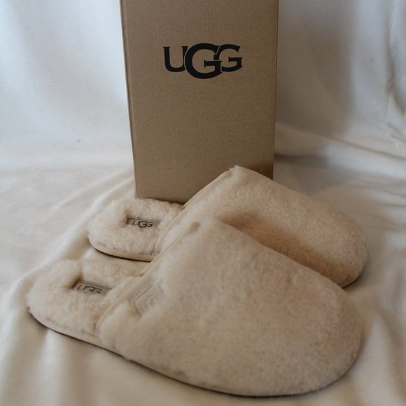 NIB UGG WOMEN'S‎ FLUFFETTE SHEARLING SLIDE SLIPPERS CREAM - Picture 1 of 8